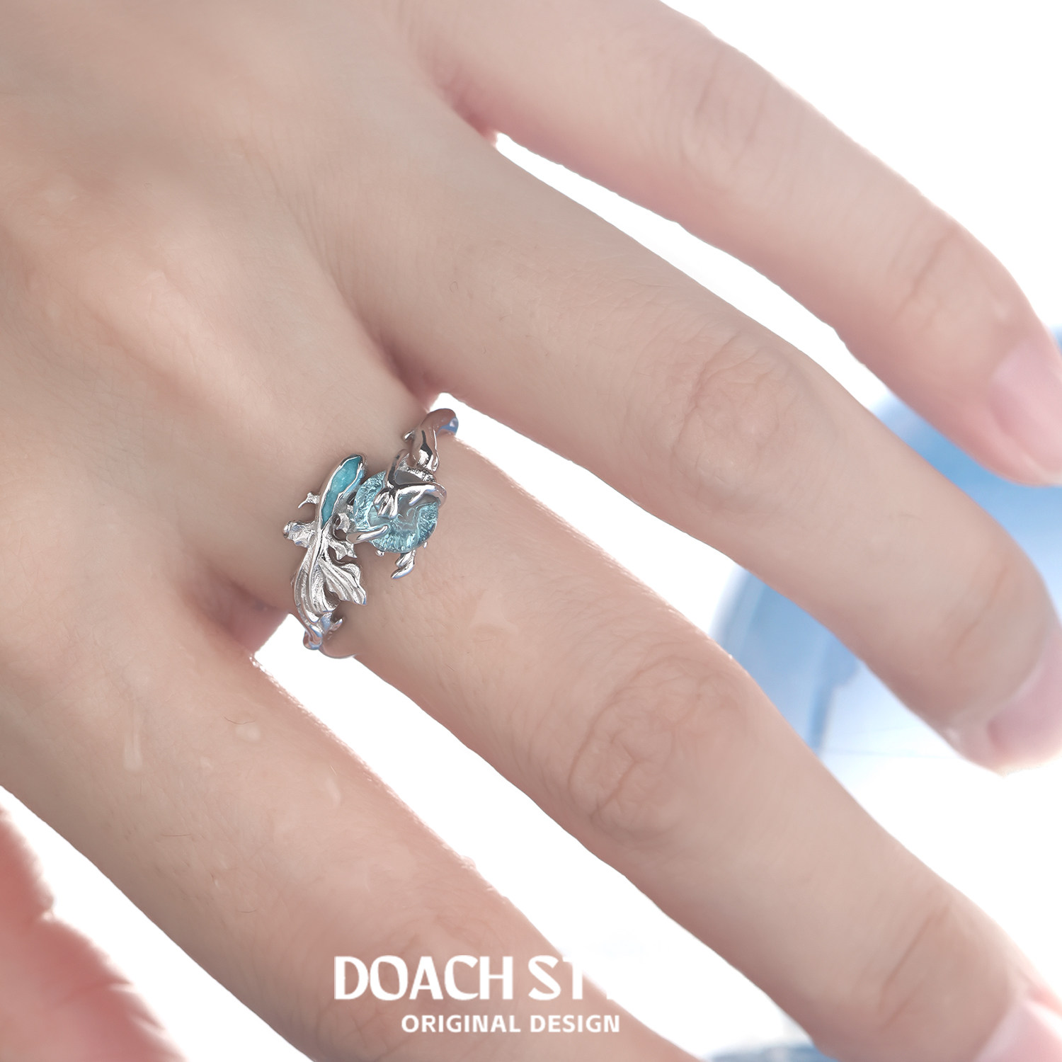 DOACH 原创设计灵蓝鱼戒指S925纯银不掉色小众高级鱼形开口食指戒,淘宝优惠券,粉丝福利购,淘宝优惠卷