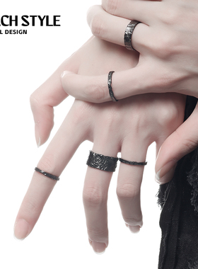 黑色可调节戒指纯银轻奢