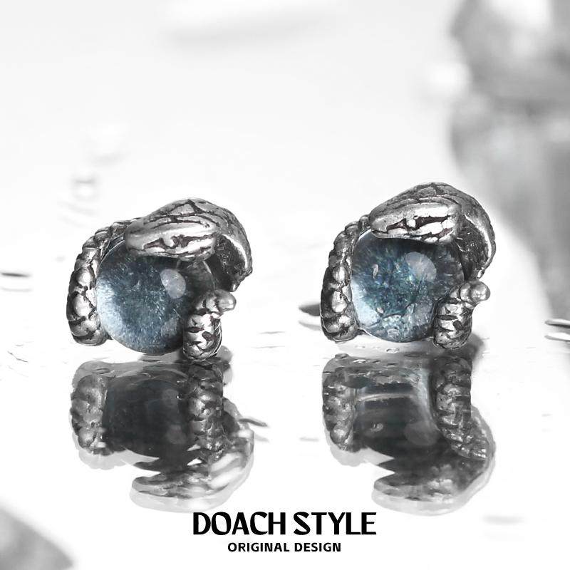 DOACH S925纯银耳钉女潮蓝色灵蛇做旧复古耳饰小众独特养耳洞耳环,淘宝优惠券,粉丝福利购,淘宝优惠卷