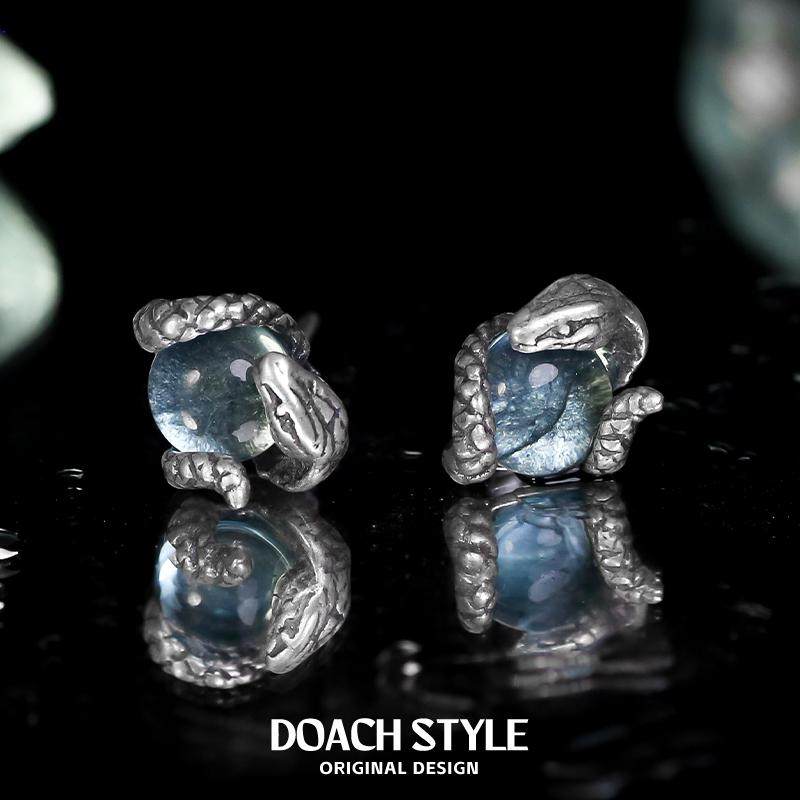 DOACH S925纯银耳钉女潮蓝色灵蛇做旧复古耳饰小众独特养耳洞耳环,淘宝优惠券,粉丝福利购,淘宝优惠卷