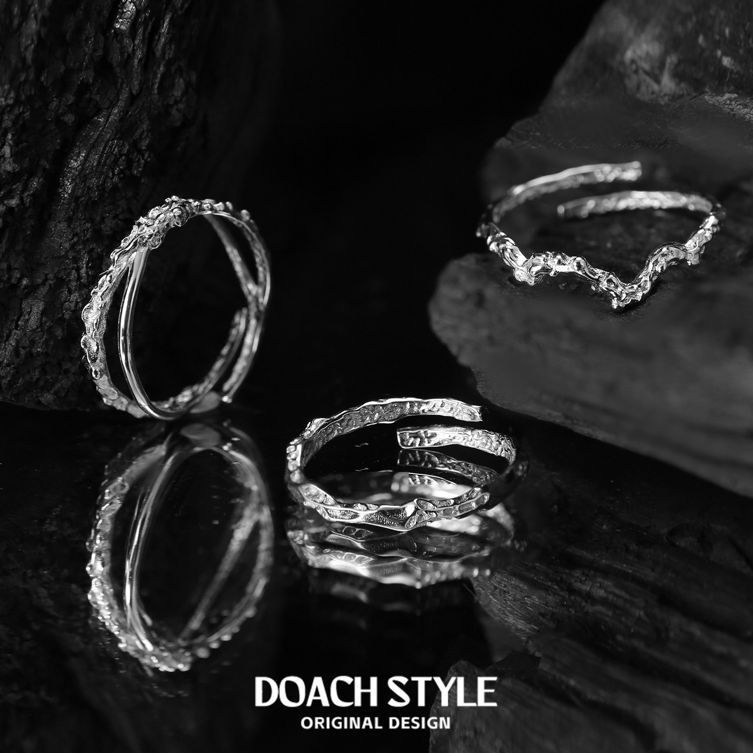 DOACH 纯银指环小众设计高级感肌理开口食指戒时尚个性闺蜜戒指女 - 图1