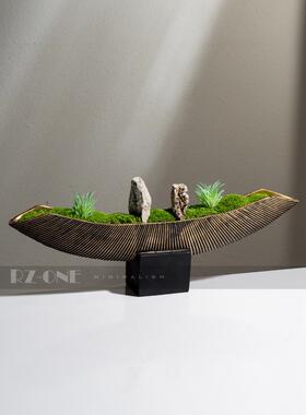 新中国风花卉人工绿色植物观赏模型房客厅售楼处不朽植物苔藓盆栽