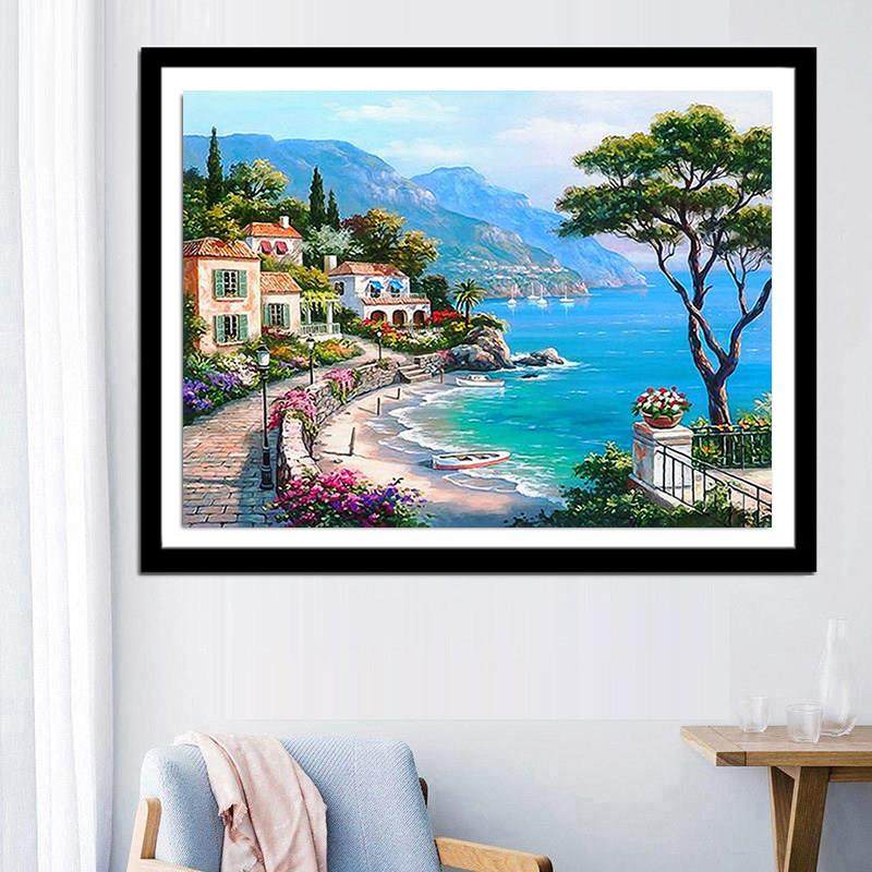 钻石画2024新款地中海风景5d手工贴钻十字绣砖石贴画客厅卧室满钻,淘宝优惠券,粉丝福利购,淘宝优惠卷