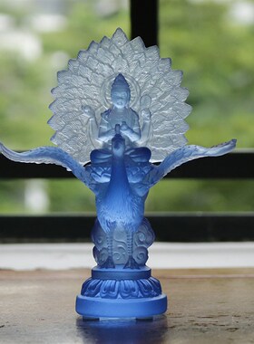 速发古法琉璃孔雀明王客像金刚佛母中式供具家居佛厅汽车小摆件礼