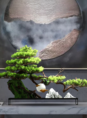 速发新中式迎客松盆景板栽绿植客厅酒店盆关软装饰品样玄房间摆件