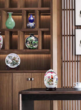 速发景德镇陶瓷摆新中式器件家居小意室内客厅博古架玄关装饰品创