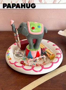 PAPAHUG 首饰盘项链收纳盒大象陶瓷摆件梳妆台饰品发饰耳环收纳盒