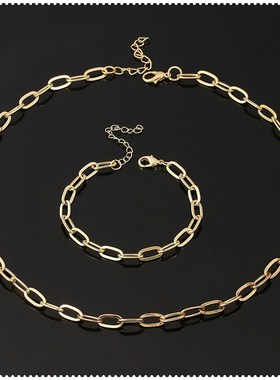 欧美新款冷淡风简约单层锁骨颈链ins流行不锈钢镀金链条潮流项链