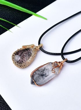 天然水晶原石摆件闪灵钻绕线吊坠幽灵景象男女款饰品项坠节日礼物