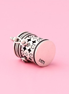 时尚老花桶包吊坠S925银复古镂空迷你嘎乌盒潮可爱桶形小吊坠女