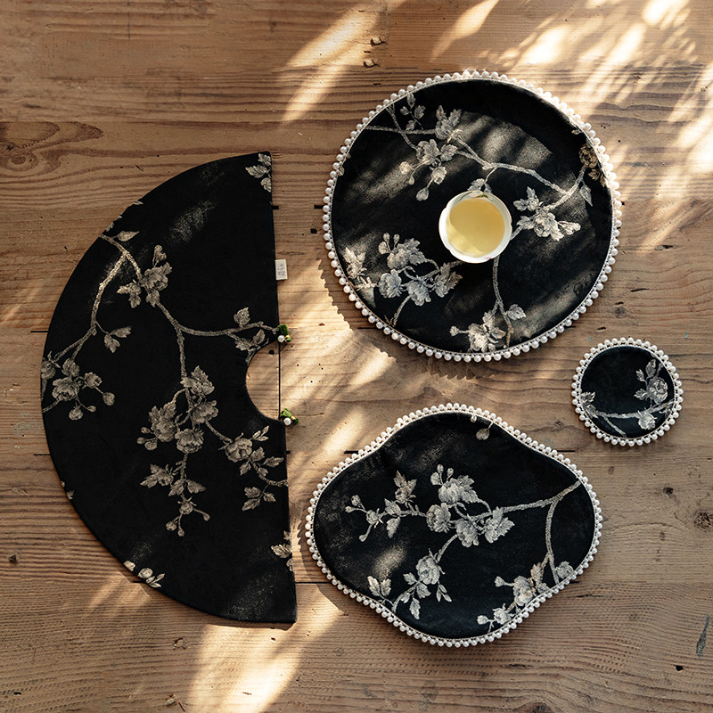 繁野新中式创意扇形茶席轻奢织锦刺子绣干泡席茶几桌布隔热茶垫子,淘宝优惠券,粉丝福利购,淘宝优惠卷