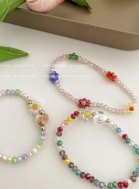 多巴胺女孩饰品手錬夏天小众串珠彩色甜美珠珠配饰糖果色珠子手串