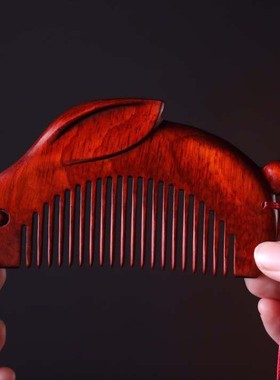 紫檀雕刻梳子汉服配梳手工打磨小兔子可爱古风木质工艺礼品摆饰节