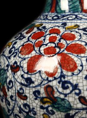 景德镇陶瓷中式仿古官窑手绘花瓶工艺品客厅摆件家居博古架装饰品