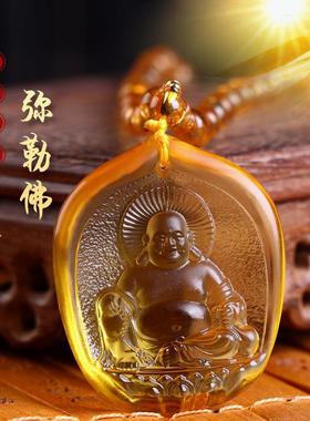 古法琉璃佛吊坠 药师佛挂件 观音项链黄色弥勒佛毛衣链饰品礼物
