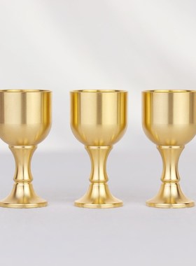 铜酒杯纯黄铜古代仿古高脚杯小酒杯上供奉财神爷杯子供佛水杯摆件