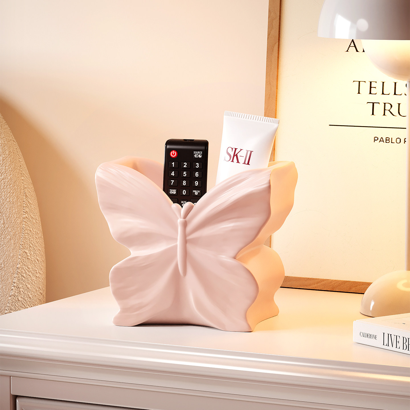 奶油风蝴蝶遥控器钥匙收纳盒摆件客厅花瓶化妆笔刷桌面置物装饰品,淘宝优惠券,粉丝福利购,淘宝优惠卷