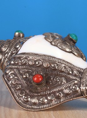 速发尼泊尔藏海螺佛家左旋生物右摆白式密宗法器家用旋件手工包铜