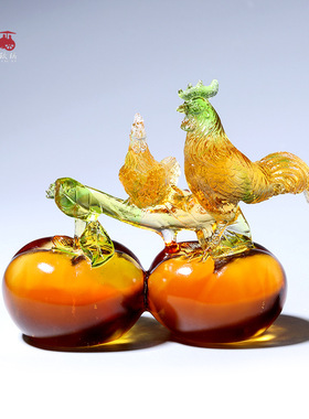 速发琉迁工艺品事事如子柿意生肖摆件乔璃新居礼品送领导同事朋友