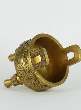 纯黄铜克鼎摆件仿古青铜器办公室家居桌面装饰工艺品三足鼎铜摆件