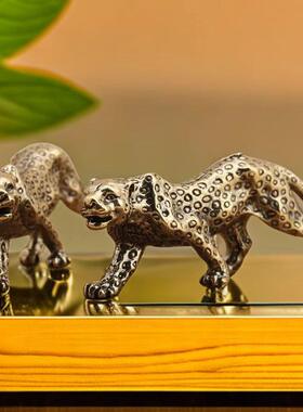 创意复古风纯黄铜金钱豹摆件办公桌面饰品古玩铜件随身把玩收藏品
