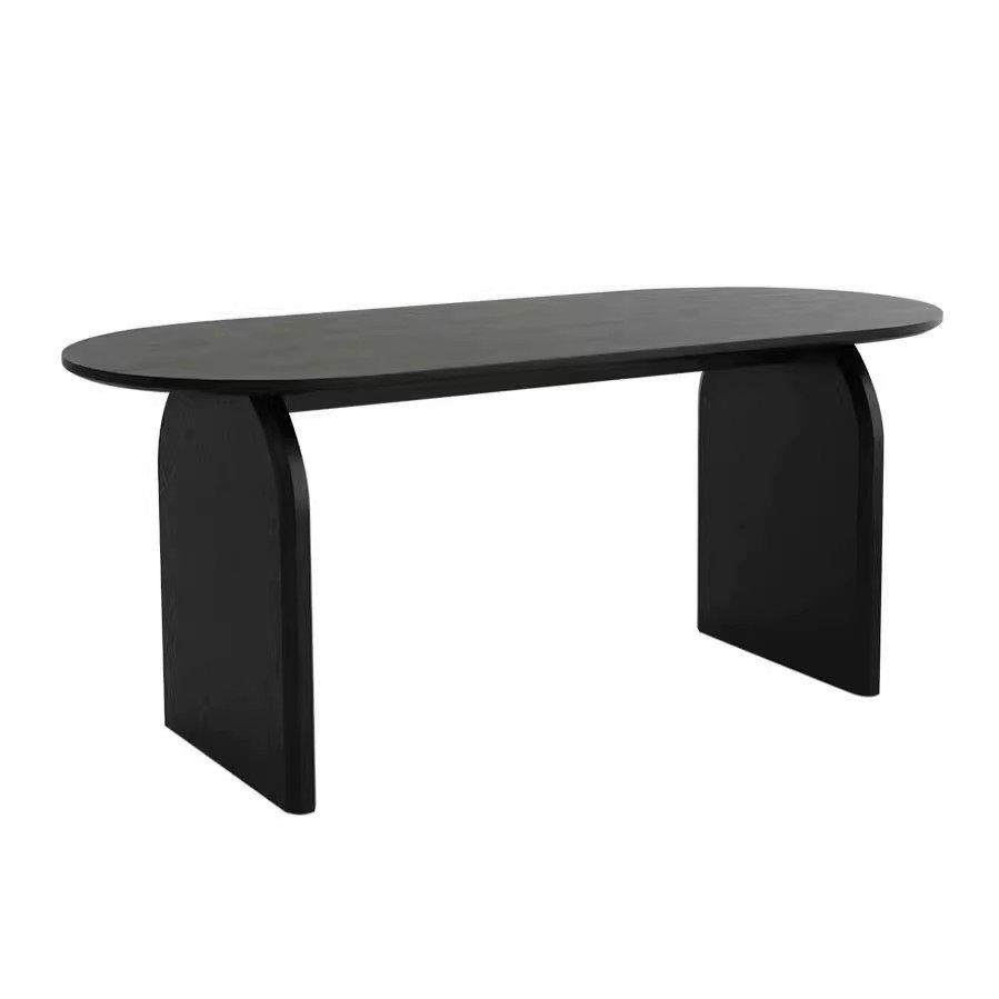 中古风椭圆形实木餐桌椅组合法式覆古吃饭桌黑色白蜡木家用长桌子 - 图3