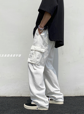 Black/white Casual Pants Mens Fashion Loose Straight Wide L