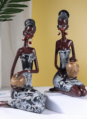 复古非洲风情人物雕塑摆件客厅电视酒柜工艺品样板房家居软装饰品