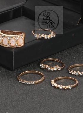 。Chaopai knuckle ring full diamond ring 6-Piece Ring Set Eu