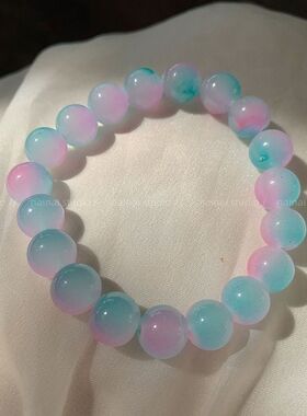 盘珠子小学生弹力果冻色仿菩提玻璃珠子甜美少女颜色超美渐变色手