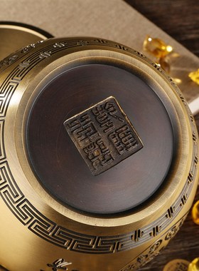 百福黄铜米缸铜聚宝盆摆件招聚纯家居客厅存钱罐财源开业礼品铜器