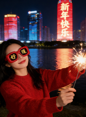 新年红色拍照眼镜氛围感装饰道具