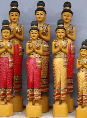 泰国门童工艺品东南亚木雕侍女人物雕塑迎宾艺术品佛像摆件大型