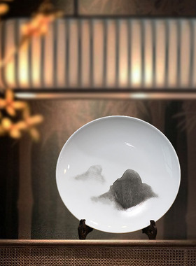 好货景德镇陶瓷禅意摆件玄关家居客厅电视柜办公室新中式装饰盘子