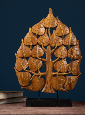 泰国实木雕刻菩提摆件东南亚风格家居玄关装饰桌面电视柜禅意摆设