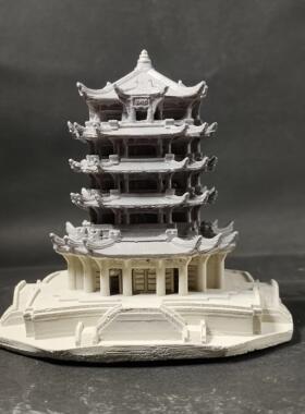 手工制水泥黄鹤楼摆件古代风格建筑模型微景观水族鱼缸造景装饰