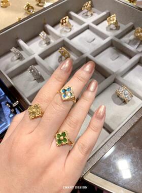 单花法国拉丝四叶草戒指女