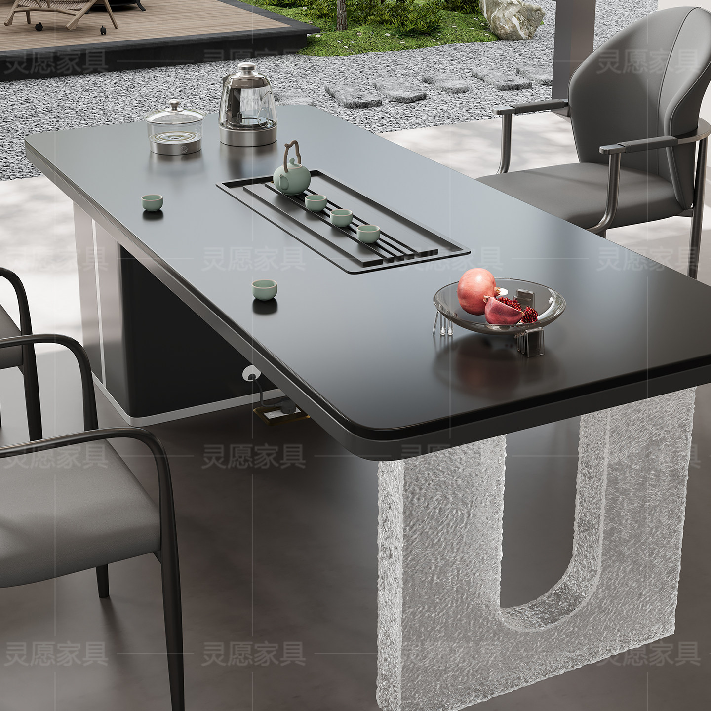 高端岩板茶桌椅组合意式轻奢现代高级感茶台办公一体洽谈接待茶桌,淘宝优惠券,粉丝福利购,淘宝优惠卷