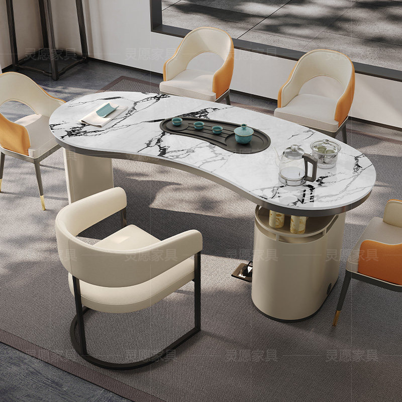 高级感接待桌美容院轻奢现代办公阳台泡茶台奶油风岩板茶桌椅组合,淘宝优惠券,粉丝福利购,淘宝优惠卷