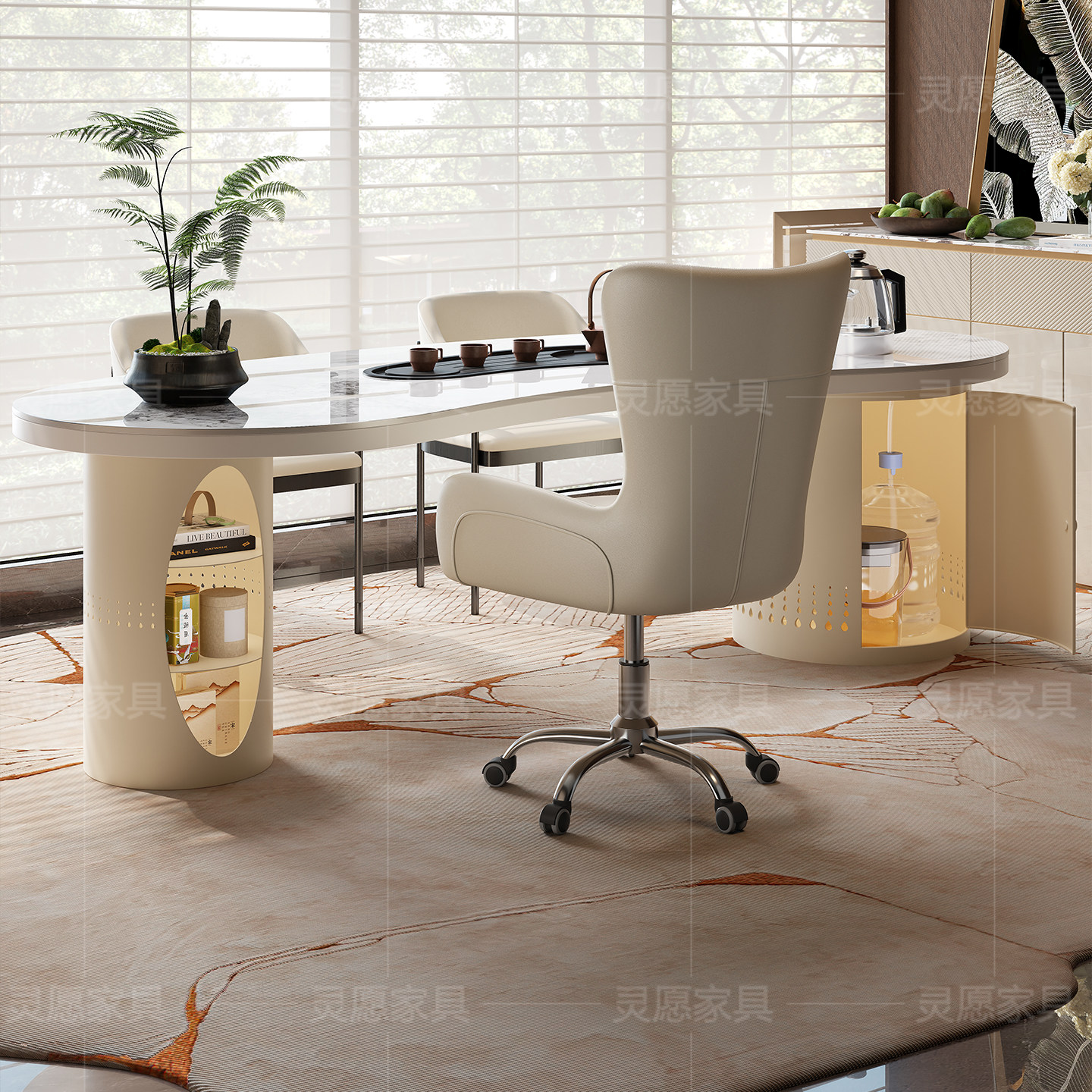 高端岩板茶桌椅组合轻奢现代高级感轻奢美容院办公一体泡茶台,淘宝优惠券,粉丝福利购,淘宝优惠卷