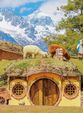 户外霍比特小屋网红打卡拍照装置幼儿园农场木屋背景墙装饰品摆件