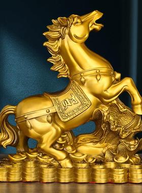 铜马百财马马拉白菜马摆件纯黄铜马生肖马马上发财桌面工艺礼品摆