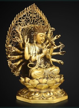 速发纯铜准提佛母菩萨胝黄铜摆件室内奉公室准像观音供办神像用品