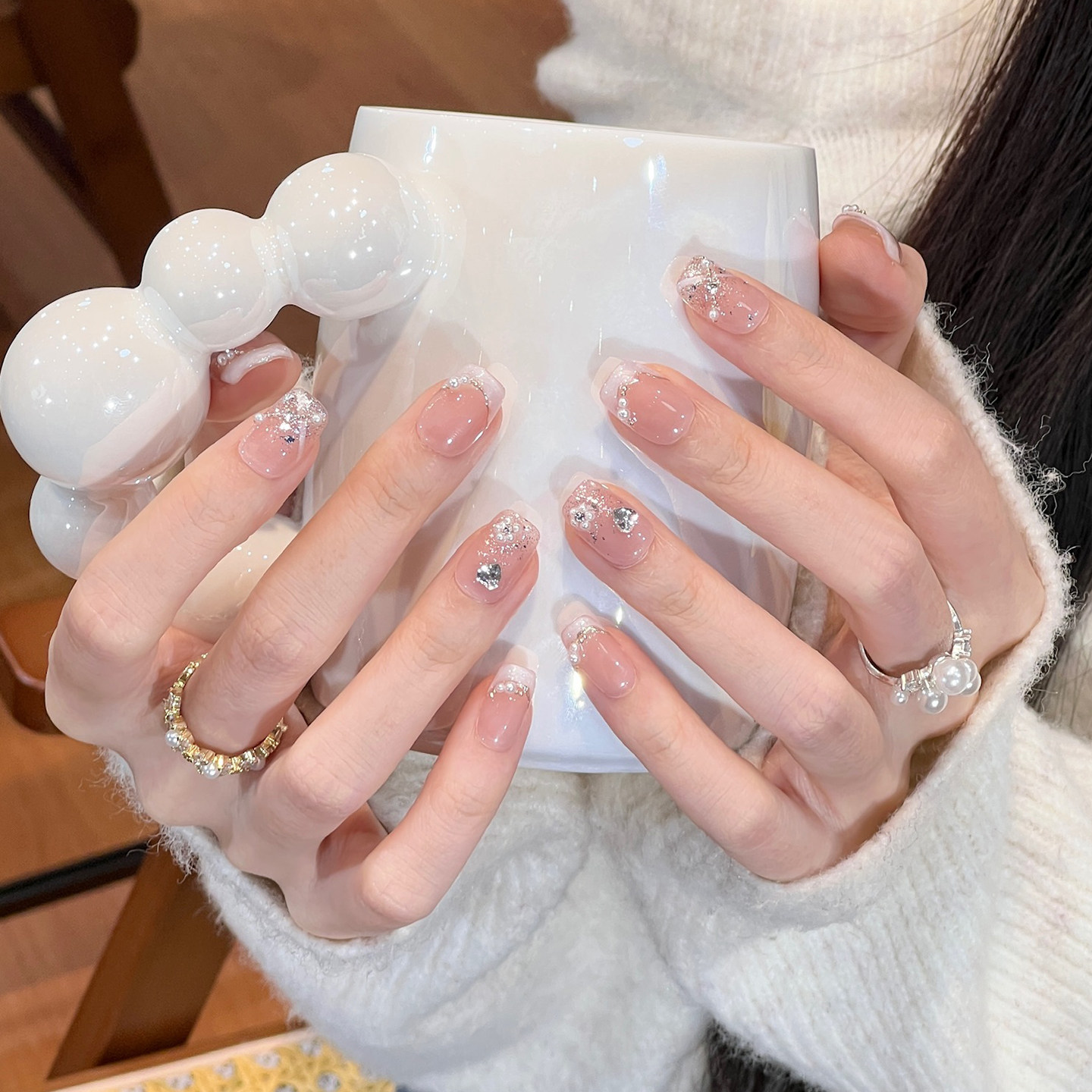 植兔手工穿戴甲短款裸色渐变法式碎钻显白螺纹美甲晕染高级感贴片,淘宝优惠券,粉丝福利购,淘宝优惠卷