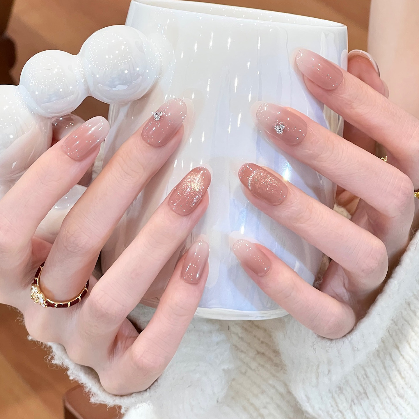 植兔高质感甘露寺穿戴甲超短款裸色渐变猫眼手工美甲杏仁成品贴片,淘宝优惠券,粉丝福利购,淘宝优惠卷