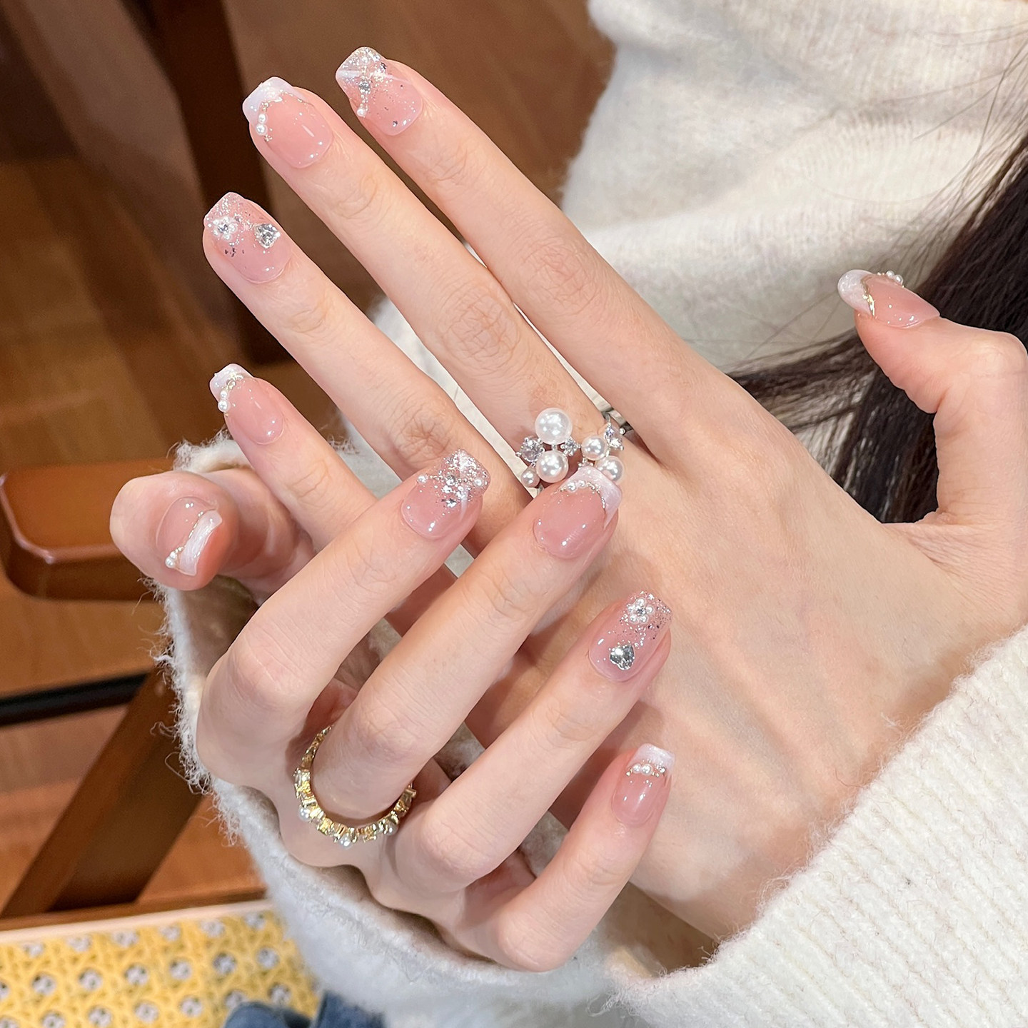 植兔手工穿戴甲短款裸色渐变法式碎钻显白螺纹美甲晕染高级感贴片,淘宝优惠券,粉丝福利购,淘宝优惠卷