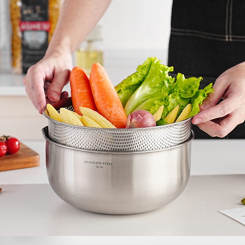 BAIDAJIA不锈钢304沙拉碗带滤网 厨房洗米菜漏盆套装加厚沥水篮,淘宝优惠券,粉丝福利购,淘宝优惠卷