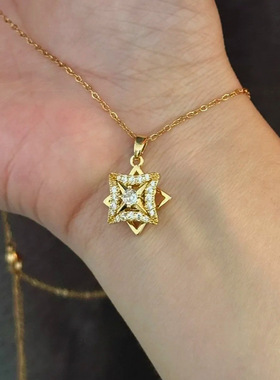 925银金色旋转四芒星项链新款轻奢精致气质锁骨链小众设计饰品
