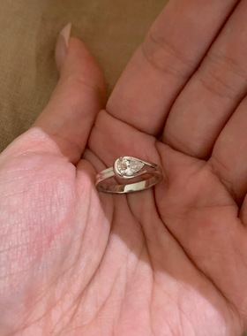 925银清冷感爆闪锆石水滴戒指新款双层素圈轻奢精致感指环饰品