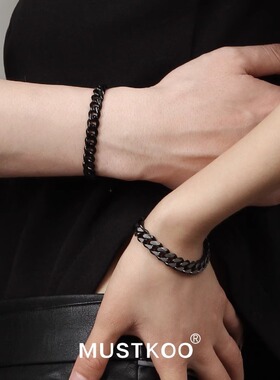 玛诗杜男女款钛钢嘻哈简约古巴链